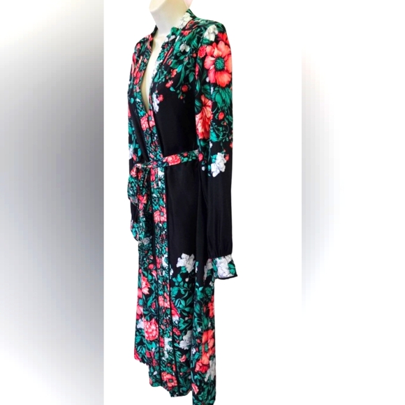 Anthropologie Black Multi-Color Floral Button Front Midi Shirt Dress,Medium - Picture 15 of 16